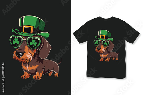 Lucky pup St. patrick's day dog with shamrock hat & sunglasses t-shirt design