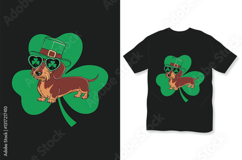 Lucky pup St. patrick's day dog with shamrock hat & sunglasses t-shirt design