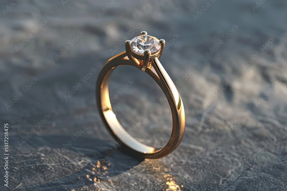 High Quality Visual of a Gold Ring with a Diamond on it is Laying on a Gold Surface High Quality Visual of a Gold Ring with a Diamond on it is Laying on a Gold Surface