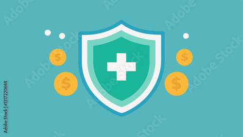 Healthcare Shield with Coins A shield symbolizing healthcare coverage filled with coins indicating the importance of saving for healthcare expenses.