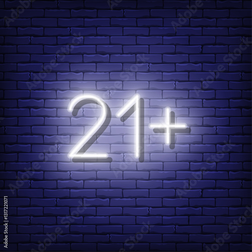 Bright colorful neon age restriction sign 21+