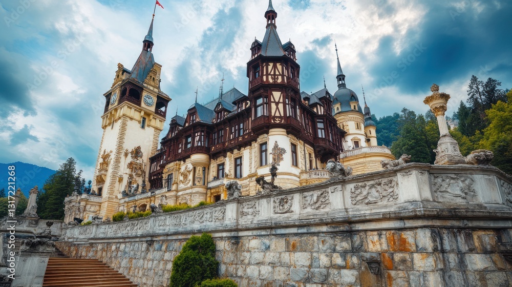 Fototapeta premium Majestic Peles Castle in Romania: A Fairytale Castle