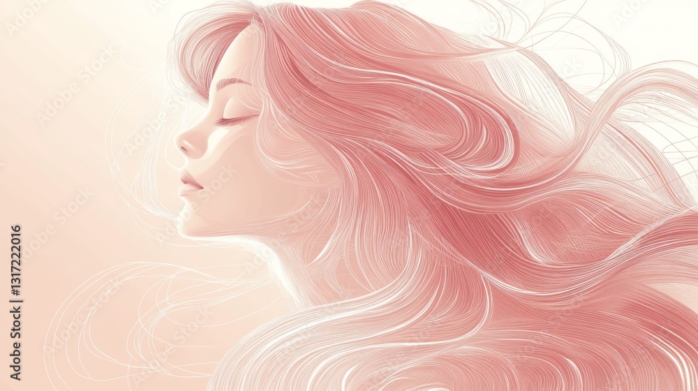 Serene portrait of woman with flowing hair in soft pastel tones, ideal for beauty and tranquility themes Serene portrait of woman with flowing hair in soft pastel tones, ideal for beauty and tranquility themes