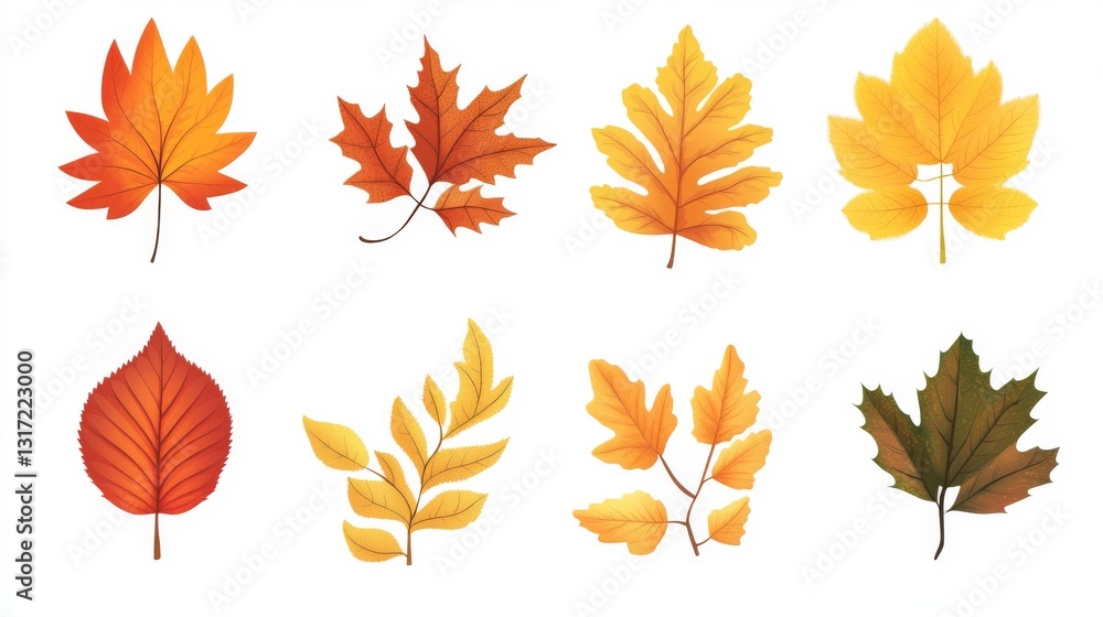 Fototapeta premium Autumn leaf collection featuring various colors and shapes for seasonal decor design