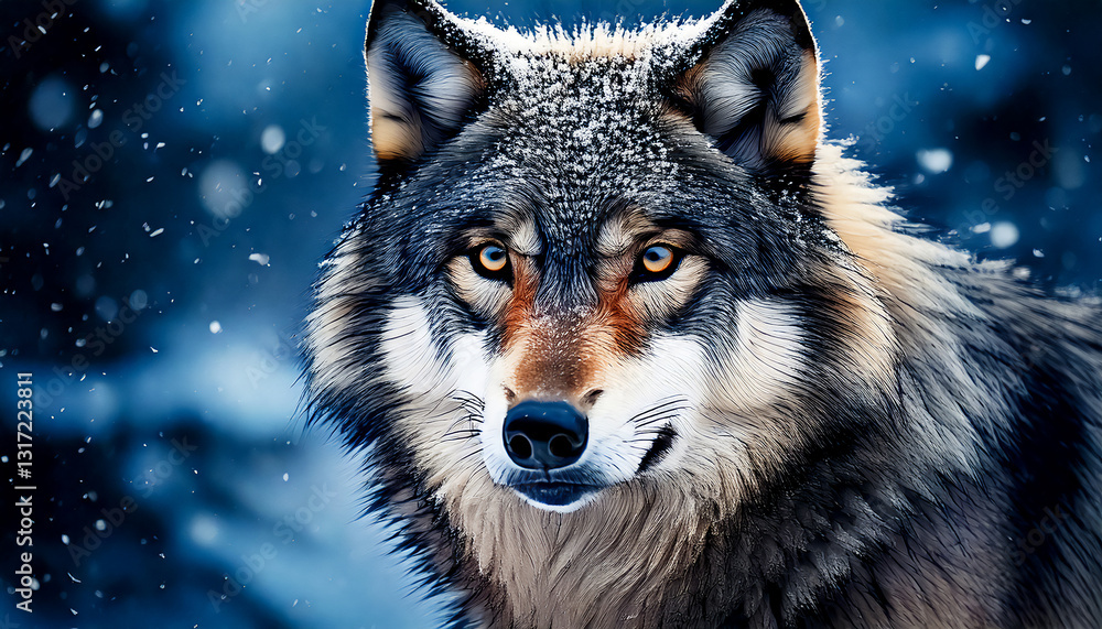 Wolf with a piercing gaze in a winter snowy forest Wolf with a piercing gaze in a winter snowy forest