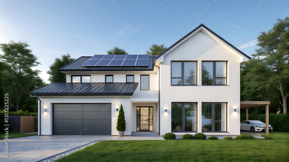 Modern house with solar panels and carport Modern house with solar panels and carport