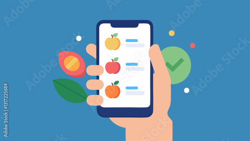 Smartphone with Nutrition App A hand holding a smartphone displaying an app interface with personalized meal suggestions based on the users dietary needs and preferences.