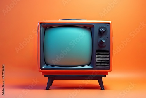 Retro Orange Television Set on Orange Background - Vintage TV Style