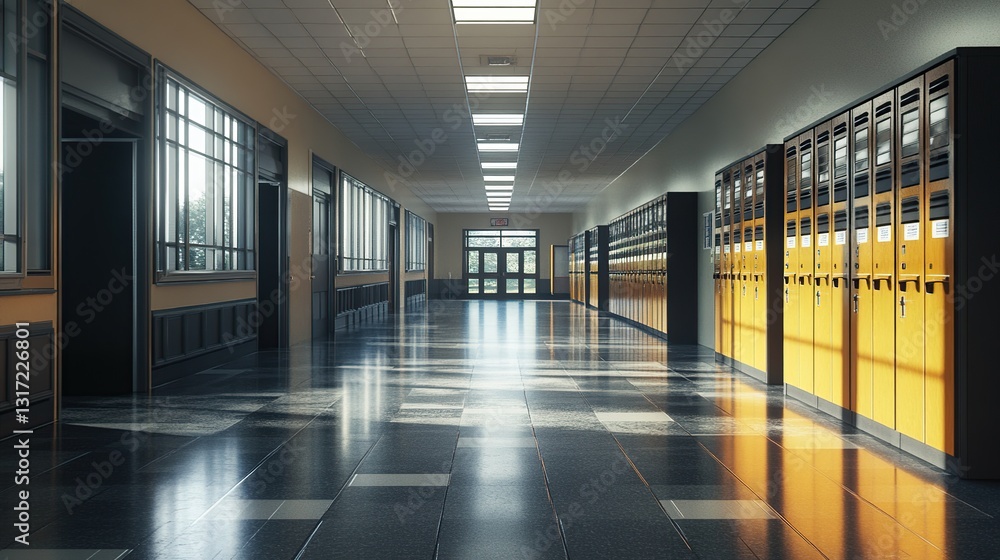 Fototapeta premium Empty and clean corridors stretch through the building, highlighting the modern architecture and light