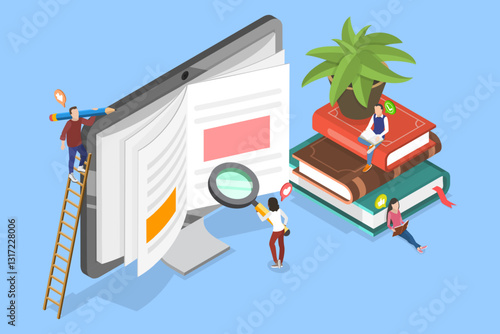 3D Isometric Flat Vector Illustration of Self Care Literature, Books For Personal Growth And Development