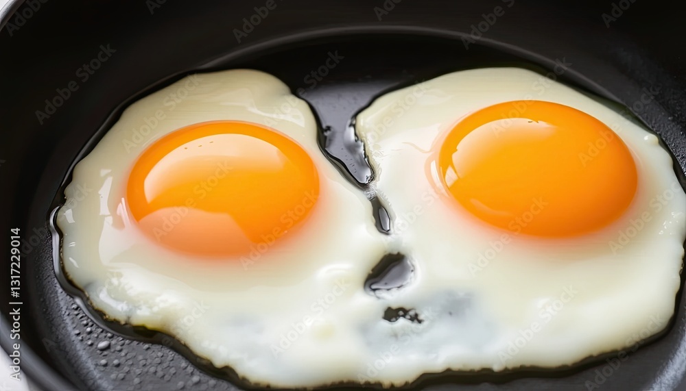 Two Sunny Side Up Fried Eggs in a Black Pan Two Sunny Side Up Fried Eggs in a Black Pan