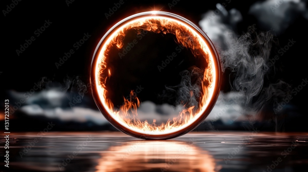 Fiery Ring on Dark Reflective Surface Fiery Ring on Dark Reflective Surface