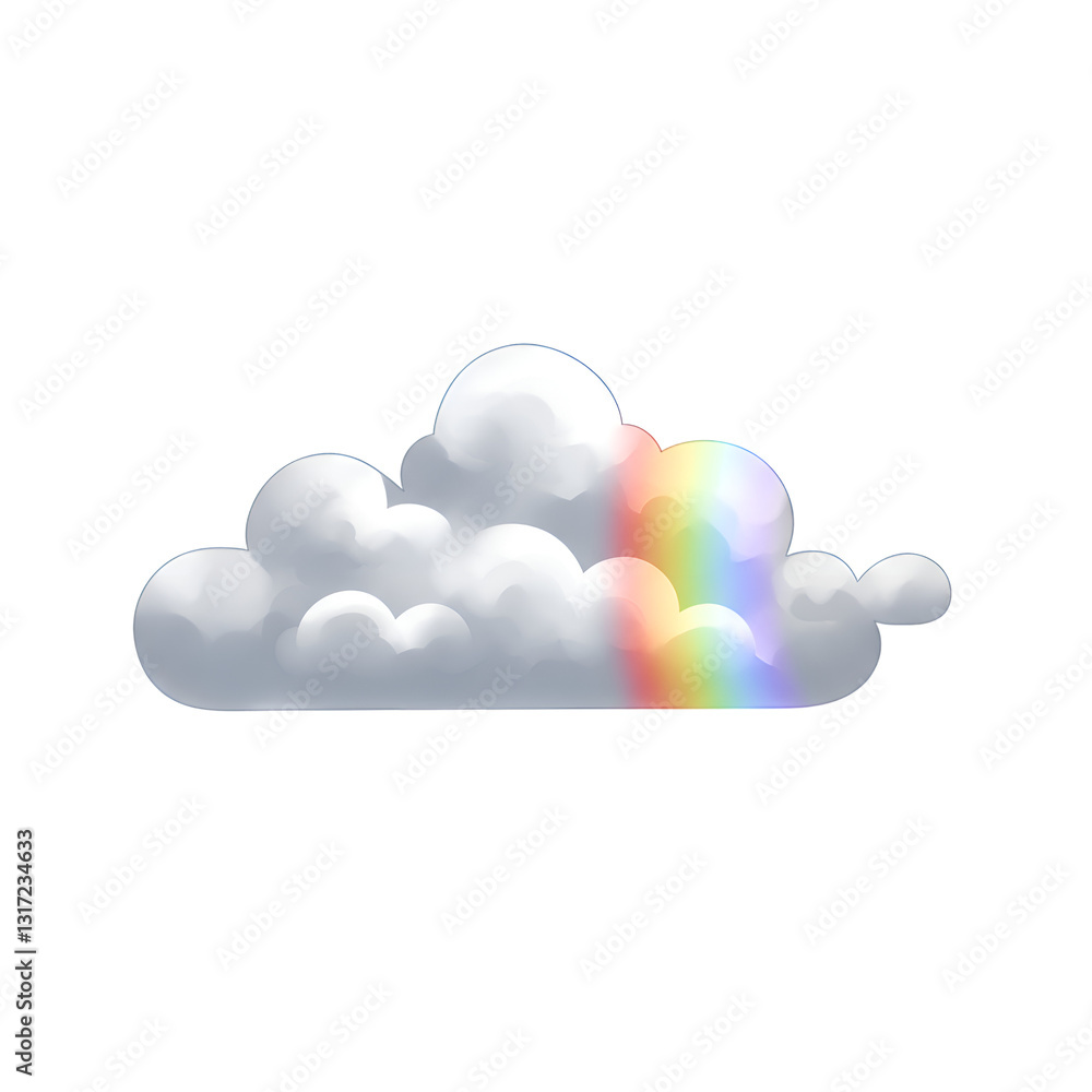 Rainbow Emerging from Fluffy White Cloud Digital Art Illustration Sky Hope Cute Color Image Happy Rainbow Emerging from Fluffy White Cloud Digital Art Illustration Sky Hope Cute Color Image Happy