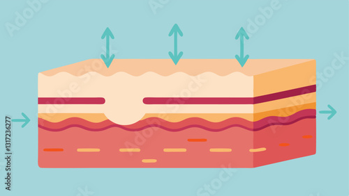Skin Layers A layered representation of skin anatomy with a focus on the dermis where collagen is produced displaying arrows indicating increased collagen production posttreatment.