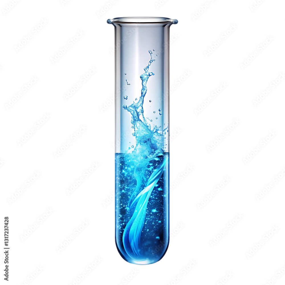 Blue splash glow showing in glass test tube Blue splash glow showing in glass test tube
