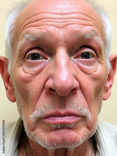 Aged man with facial nerve paralysis, Bell's palsy.