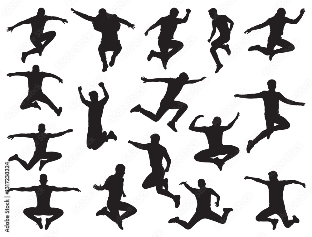 JUMPING MAN SILHOUETTE WHITE BACKGROUND JUMPING MAN SILHOUETTE WHITE BACKGROUND