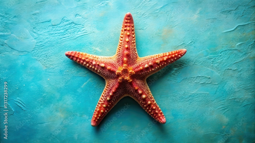 A single red starfish on a blue background, a symbol of the ocean and the beauty of nature. A single red starfish on a blue background, a symbol of the ocean and the beauty of nature.