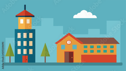 School Building Heights A tall modern school building ing affluent neighborhoods beside a small rundown school house ing underprivileged areas.