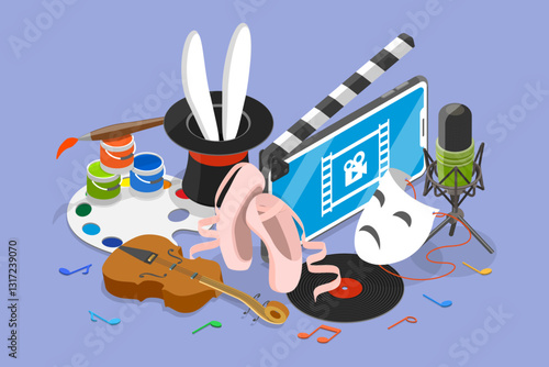 3D Isometric Flat Vector Illustration of Creative Arts, Different Hobbies