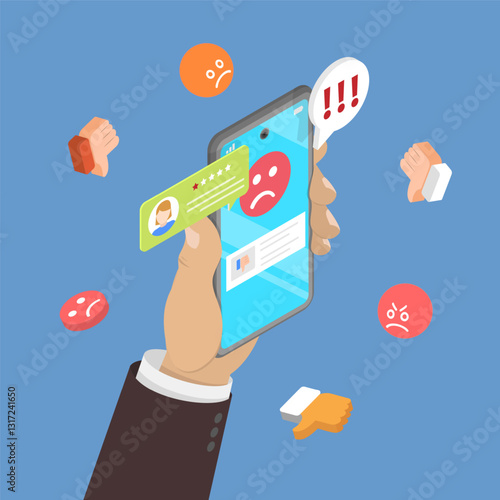 3D Isometric Flat Vector Illustration of Negative Reviews, Low Ratings And Bad Reputation