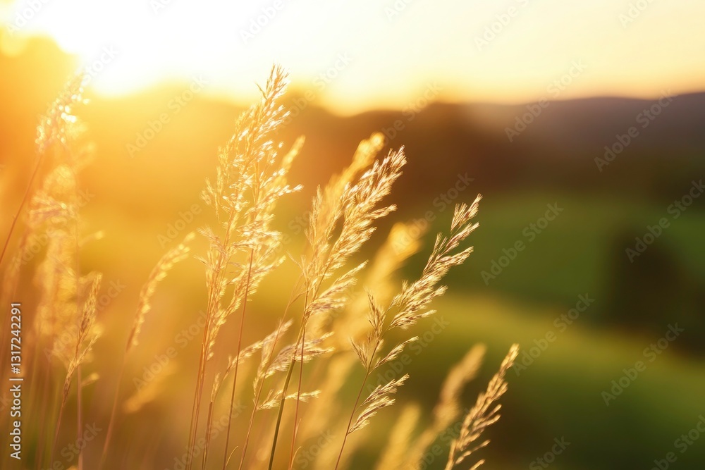 Golden Grass at Sunset, Evoking Tranquility Golden Grass at Sunset, Evoking Tranquility