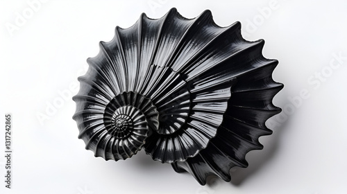 Black Murex Seashell Top View Isolated on White Background