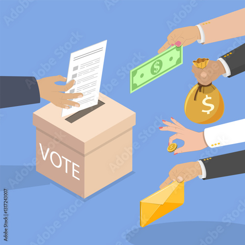 3D Isometric Flat Vector Illustration of Corruption In Politics, Purchasing Votes In Election