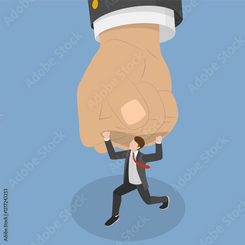 3D Isometric Flat Vector Illustration of Bullying Boss, Employee Suffering from Abuse