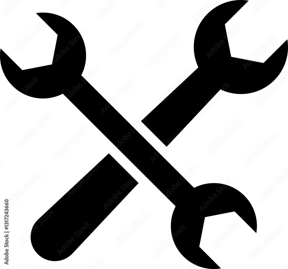 Cross wrench tool icon. screw wrench Black flat. Repair service symbol Cross wrench tool icon. screw wrench Black flat. Repair service symbol