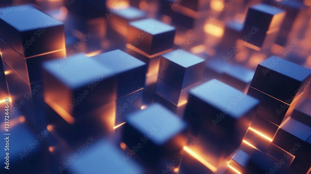 Abstract Glowing Cubes Formation with Geometric Precision and Warm Illumination