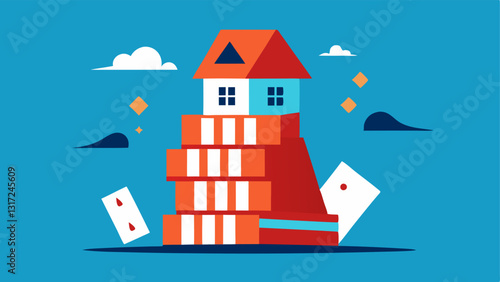 House of Cards A precariously stacked house of cards with one side marked as Investments with Leverage and a gust of wind depicted ready to topple it over.