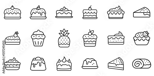 "Cake Icon Set: A Sweet Collection of Symbols Representing Various Cake Styles and Desserts"