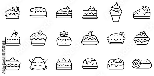 "Cake Icon Set: A Sweet Collection of Symbols Representing Various Cake Styles and Desserts"