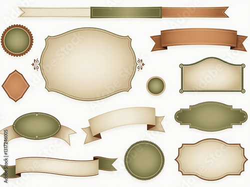 A collection of elegant and vintage-style decorative frames and banners in various shapes and sizes.