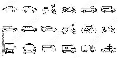 "Comprehensive Vehicles Icon Set: A Collection of Sleek and Modern Transportation Symbols for Digital and Print Design"