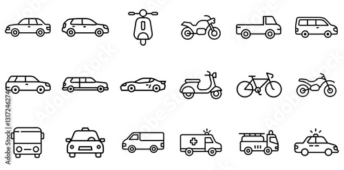 "Versatile Vehicles Icon Pack: High-Quality Symbols Representing Various Modes of Transportation for Digital and Print Design"