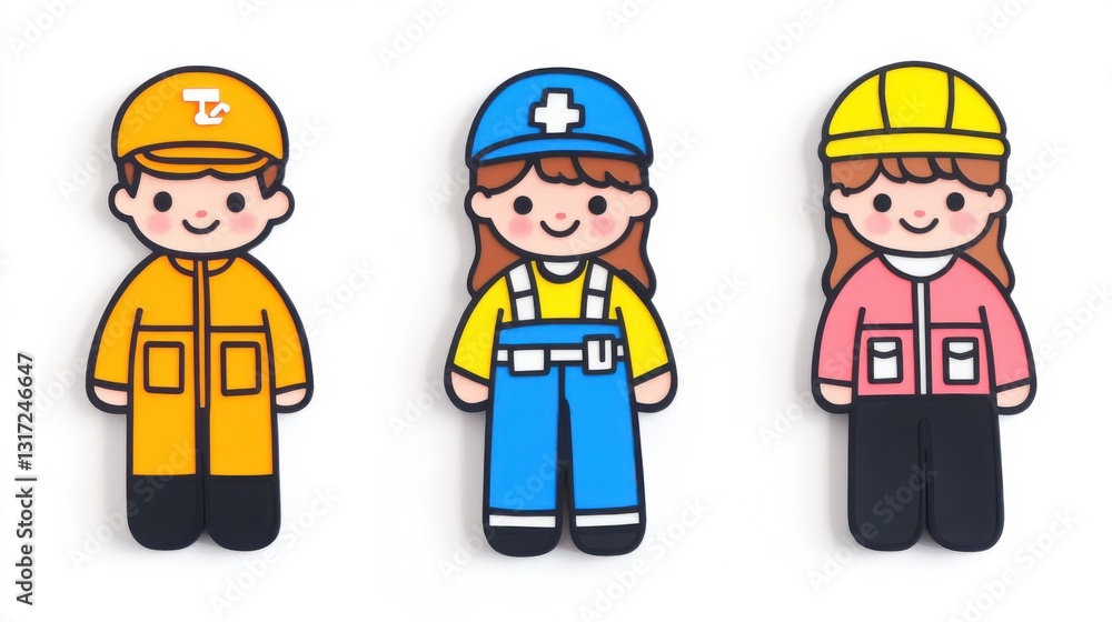Illustrated Characters in Various Work Attire Representing Different Professions and Careers in Bright Colors Illustrated Characters in Various Work Attire Representing Different Professions and Careers in Bright Colors