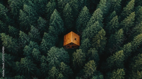 Wallpaper Mural Secluded wooden cabin nestled amidst towering evergreen trees in a forest Torontodigital.ca