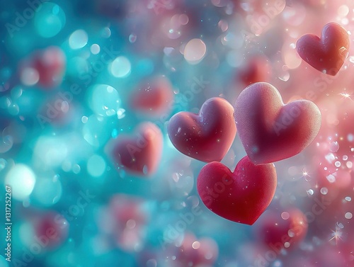  Brightly colored background with scattered hearts.