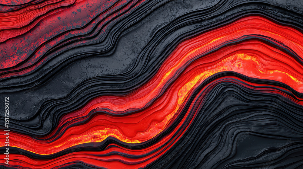 Obraz premium Vibrant red and dark lava flow texture creating dynamic visual effect
