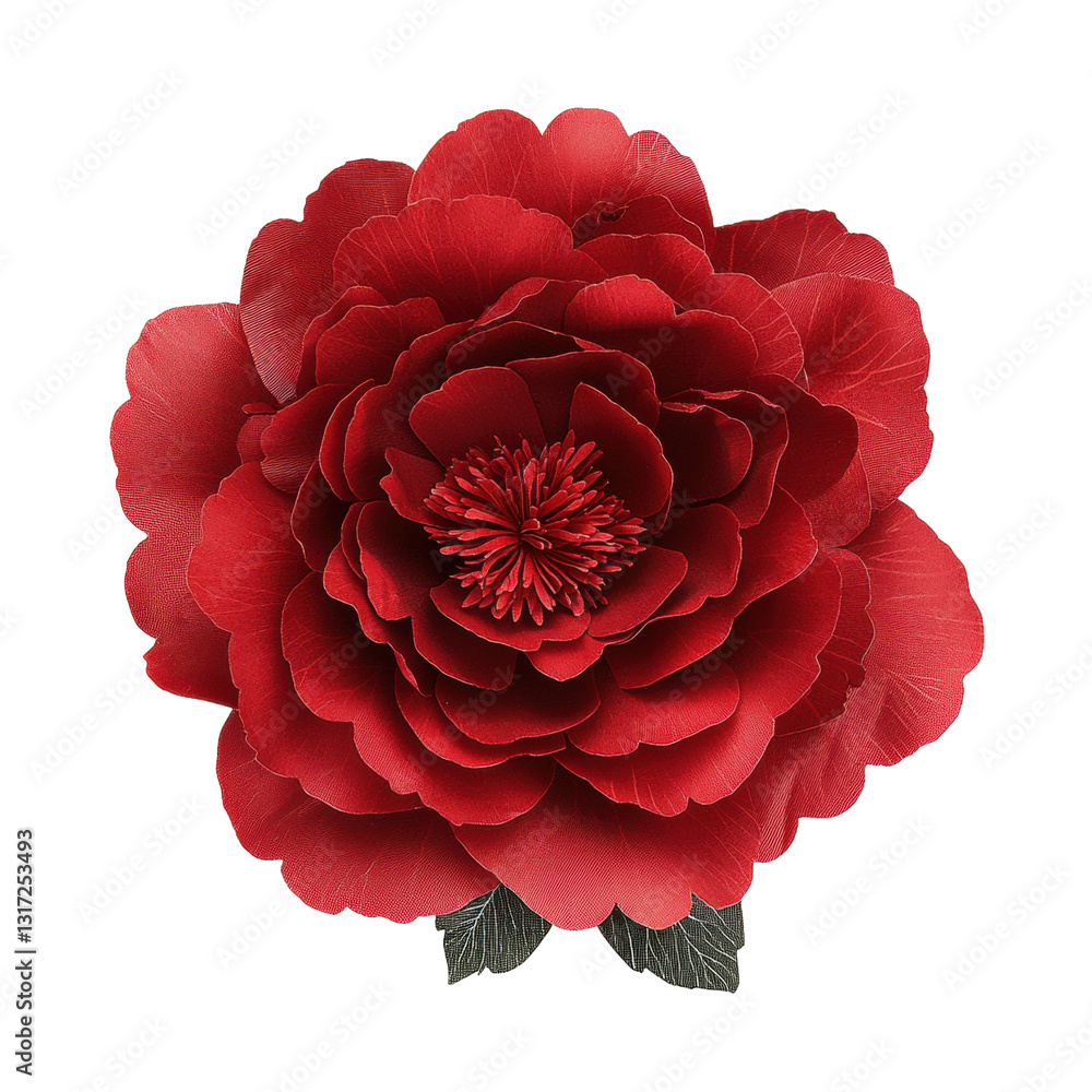 A vibrant red flower with intricate petals and lush layers, showcasing a rich texture and a striking appearance. isolated on white background. A vibrant red flower with intricate petals and lush layers, showcasing a rich texture and a striking appearance. isolated on white background.