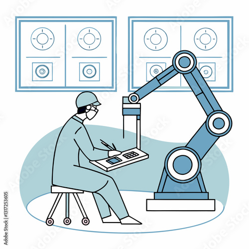 A robotic arm controlled by a surgeon via a touchscreen interface for delicate procedures.
