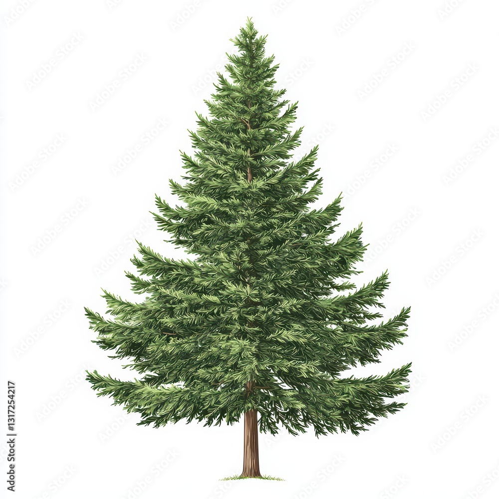 Fototapeta premium Tall and Sturdy Evergreen Cedar Tree with Lush Green Foliage Against a White Background