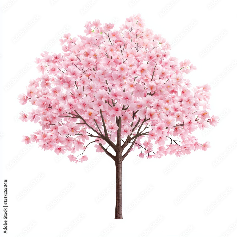 Obraz premium Elegant Cherry Blossom Tree in Full Bloom on a Bright White Background Without Shadows