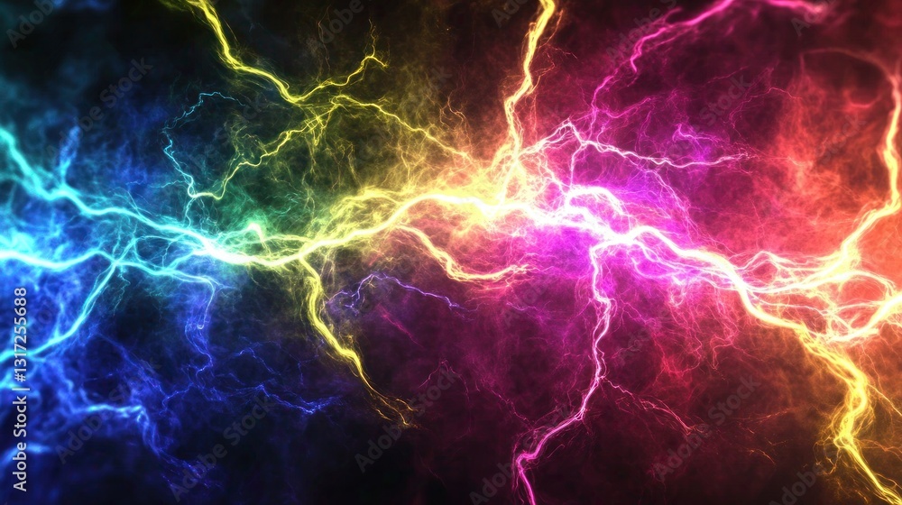 Chromatic Electrical Storm: Vivid Abstract Energy Display with Rainbow Hues Chromatic Electrical Storm: Vivid Abstract Energy Display with Rainbow Hues