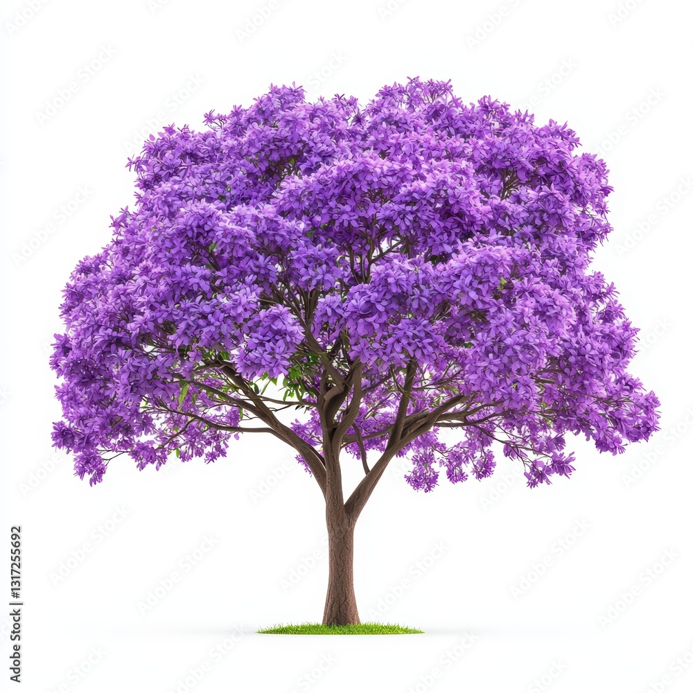 Obraz premium Stunning Jacaranda Tree Covered in Vibrant Purple Blossoms Against a White Background