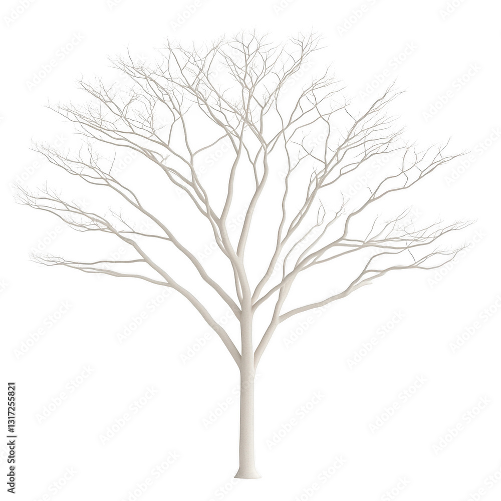 Fototapeta premium A white tree with no leaves. The tree is bare and has no leaves. It is a very simple and minimalistic image