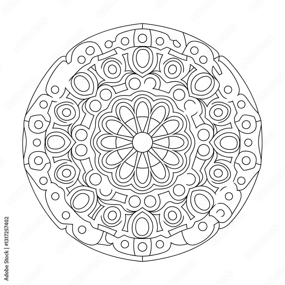 A line art mandala design illustration of a coloring page A line art mandala design illustration of a coloring page