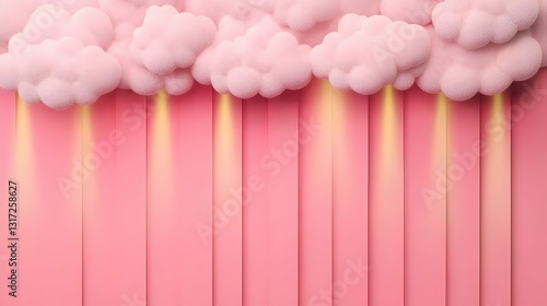 Wallpaper Mural Soft Pink Clouds with Light Beams Over a Smooth Pink Background Torontodigital.ca
